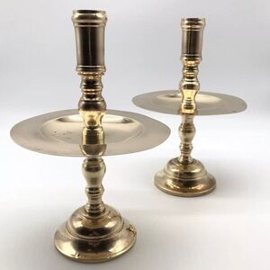 (2) Vintage 8” Solid Brass Candle Sticks With Drip Trays